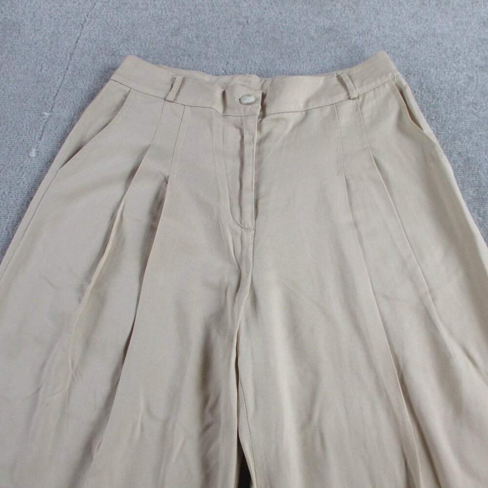 Amadi Wide Leg Pants Womens Medium Khaki Beige Tencel Blend Pleated High Waisted - Picture 2 of 12